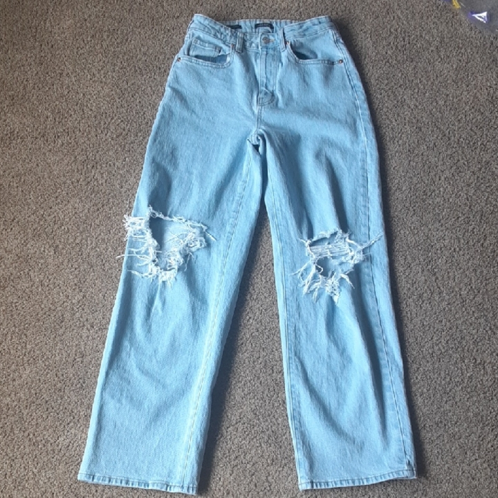 wild fable Light Blue Highest Rise Baggy Distressed Jeans